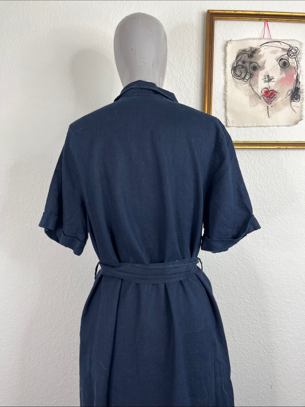 Aritzia Wilfred Eleta Linen Belted Button Front Tie Point Collar Midi Maxi Dress - Picture 8 of 11